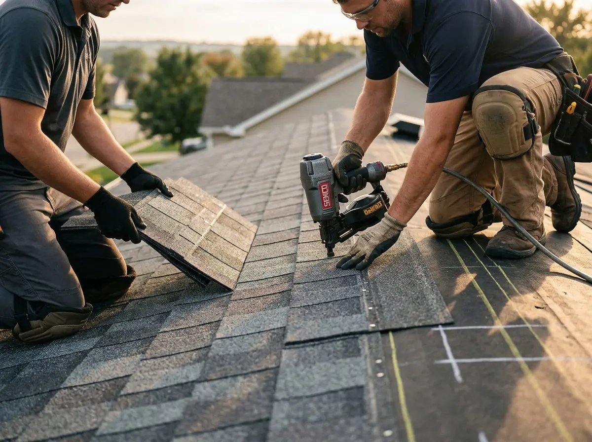 Professional roofer working on a residential roof in Snowflake